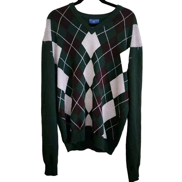 Joseph & Lyman Pullover Crewneck 100% Cashmere Sweater Men XL Green Preppy Dad - Picture 1 of 7